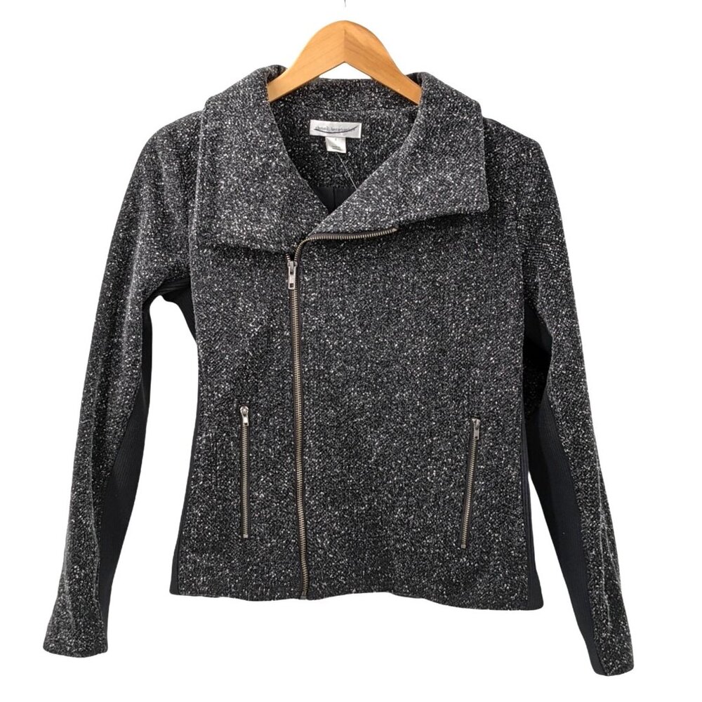 Christopher Banks Moto Jacket S Gray‎ Marled Knit Stretch Rib Sides Urban